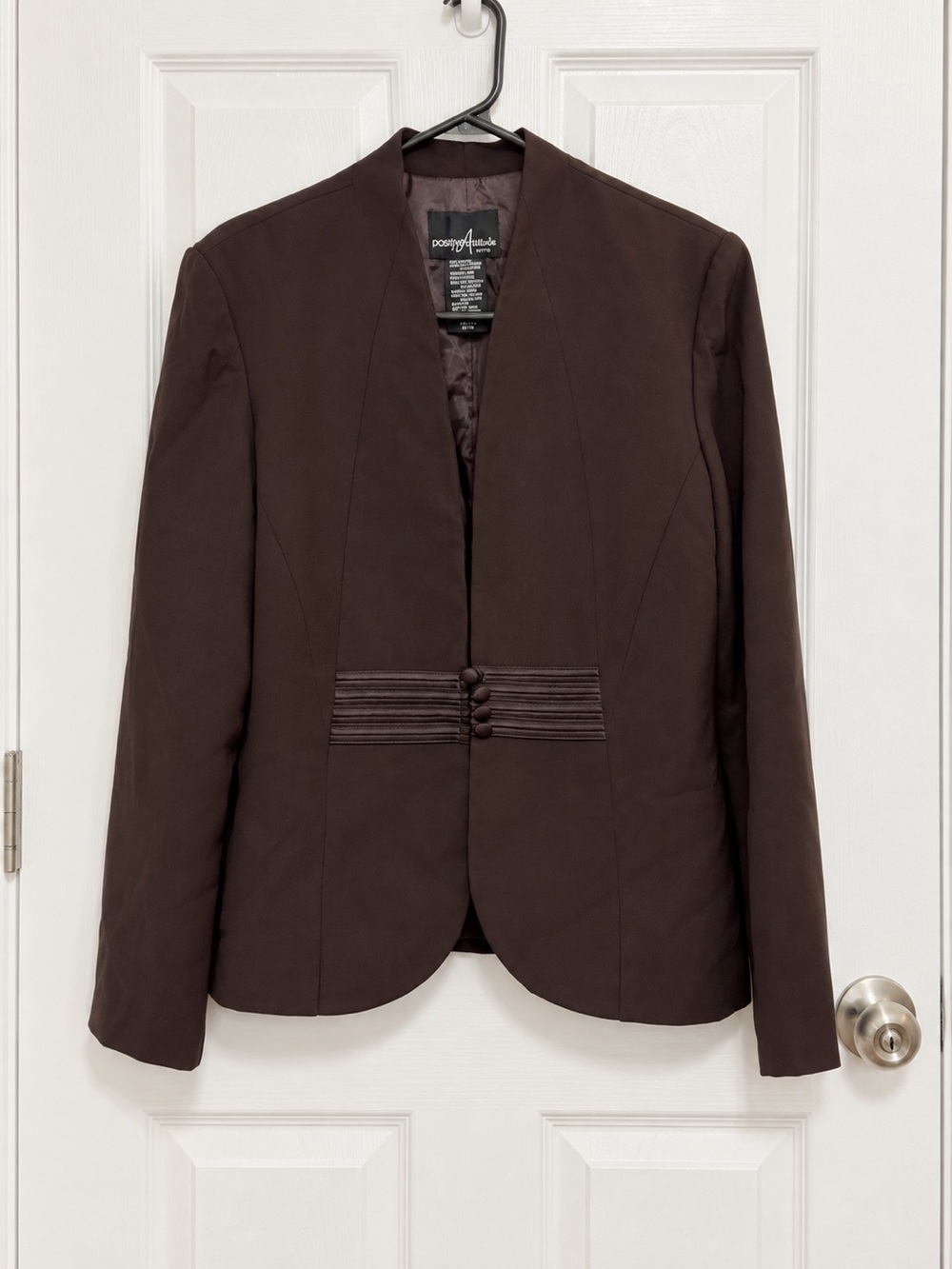 Positive Attitude Petites Brown Blazer Tailored Pleated Button Detail Size 10